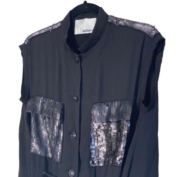 3.1 Phillip Lim Black 100% Silk Sequin Accent Sleeveless Blouse Sz 4 - Picture 3 of 16